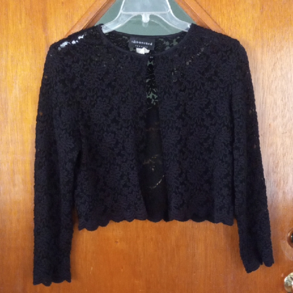 Connected Apparel Lace Floral Crop Top Cardigan